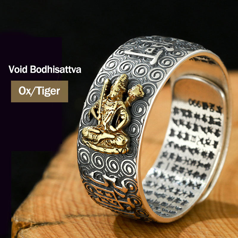 Buddha Stones Chinese Zodiac Natal Buddha Wealth Luck Adjustable Ring - Void Bodhisattva-Ox/Tiger - image 17