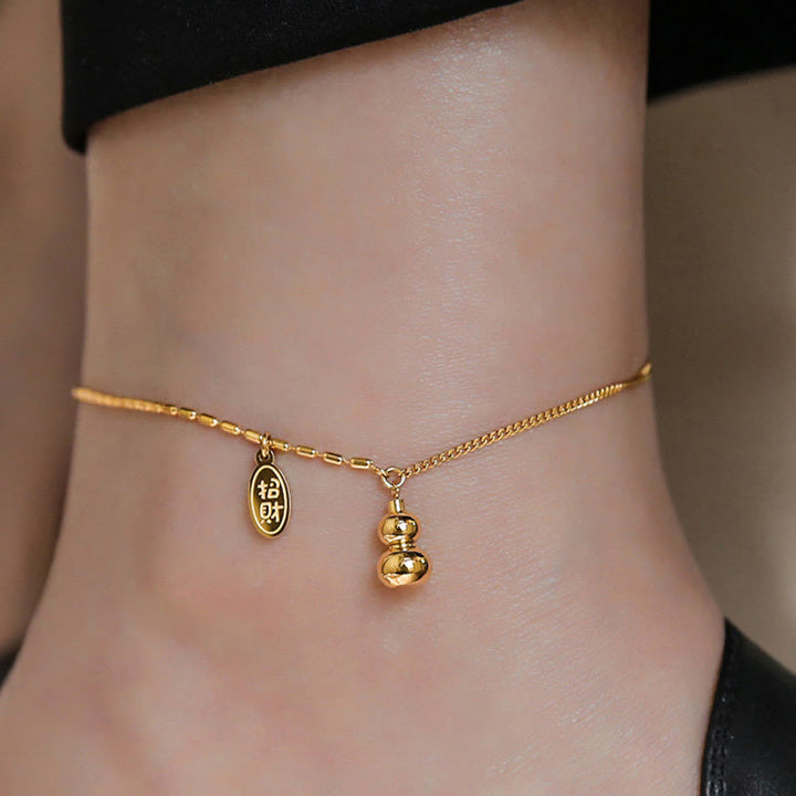 Buddha Stones 18k Gold Plated Copper Lucky Gourd Design Wealth Buckle Anklet - image 11