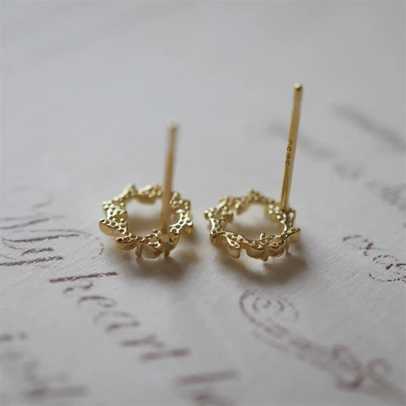 Buddha Stones 925 Sterling Silver Posts Copper Metal Tiny Wreath Stud Blessing Flower Earrings - image 6