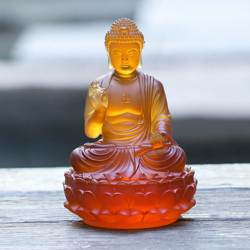 Buddha Stones Handmade Sakyamuni Buddha Liuli Crystal Art Piece Compassion Statue Home Office Offering Decoration - image 1