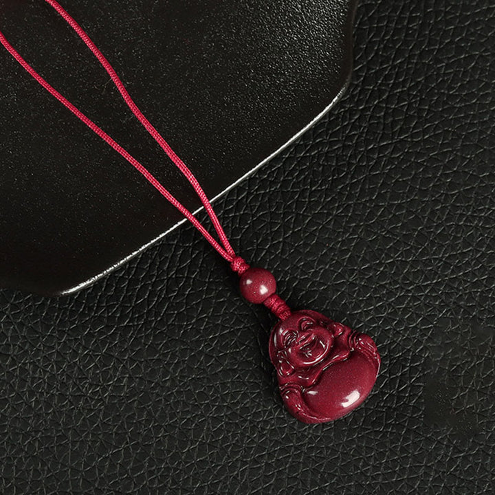 Buddha Stones Laughing Buddha Cinnabar Blessing Necklace Pendant Phone Hanging Decoration Key Chain - Phone Hanging Decoration - Red - image 5