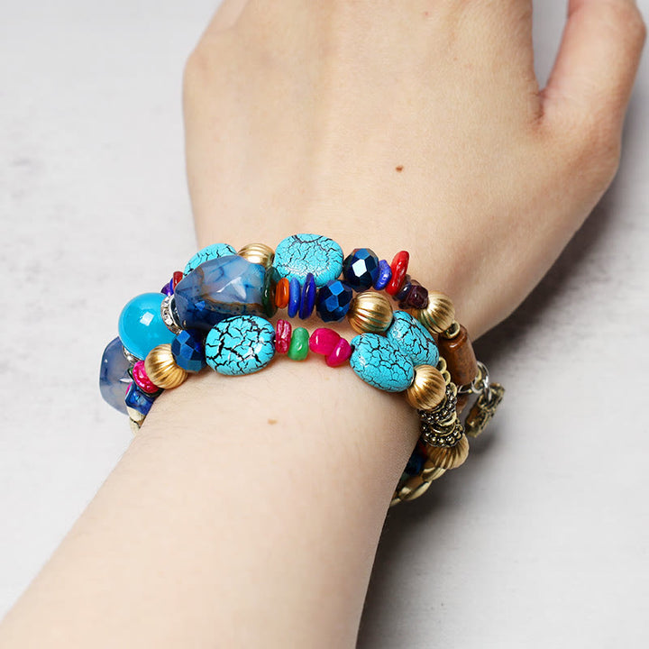 Buddha Stones Multilayer Irregular Turquoise Agate Beads Blessing Bracelet - image 3