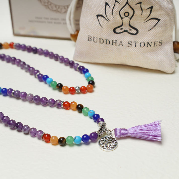 Buddha Stones Healing Crystal Mala Prayer Beads 108 Meditation Healing Multilayer Bracelet Necklace - image 5