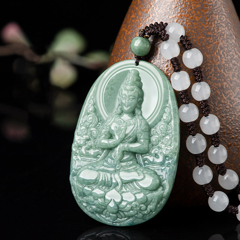 Buddha Stones Natural Jade Avalokitesvara Amulet Wealth Necklace Pendant - image 5