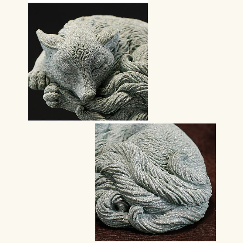 Buddha Stones Small Nine Tailed Fox Protection Home Tea Pet Figurine Decoration - image 9