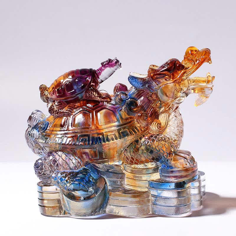 Buddha Stones Feng Shui Dragon Turtles Handmade Liuli Crystal Art Piece Protection Home Office Decoration - image 1