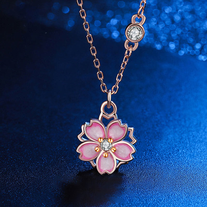 Buddha Stones 925 Sterling Silver Cherry Blossom Flower Rotatable Protection Necklace Pendant - image 0