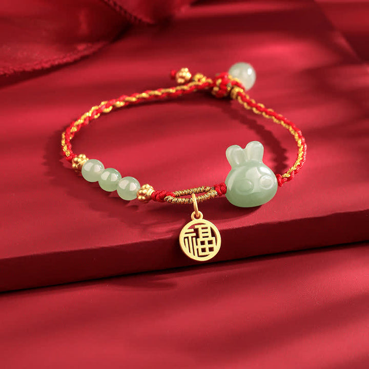 Buddha Stones 925 Sterling Silver Year of the Rabbit Hetian Jade Happiness Luck Red String Bracelet - image 1