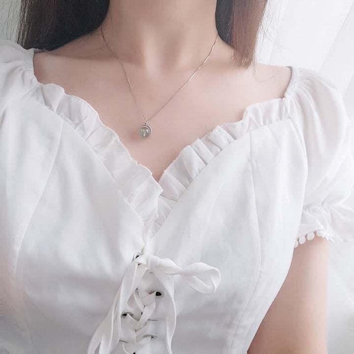 Buddha Stones 925 Sterling Silver Moonstone Love Planet Rotatable Pattern Necklace Pendant - image 4