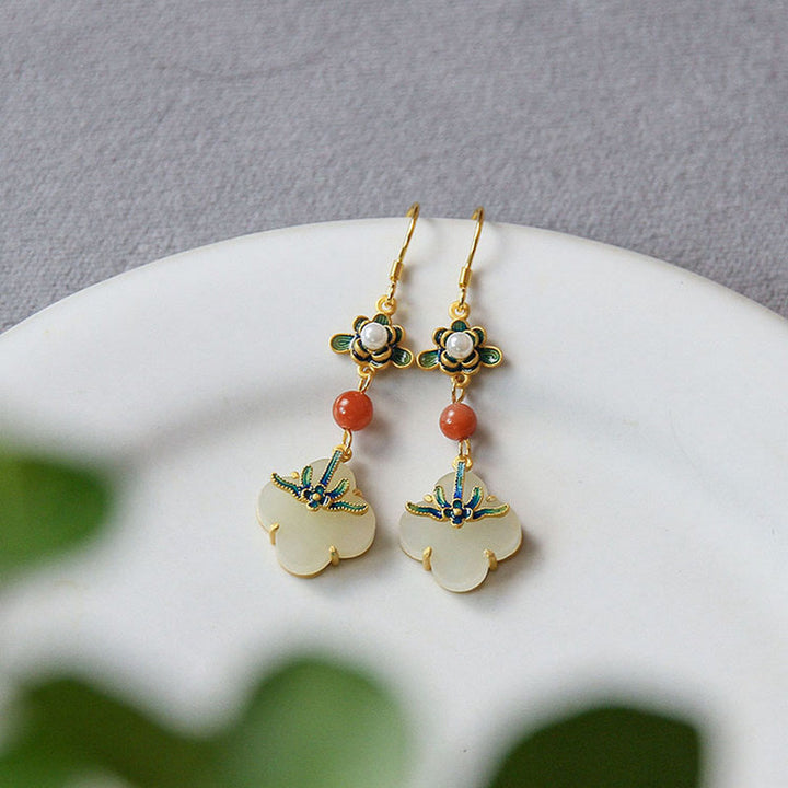 Buddha Stones Lucky Four Leaf Clover Jade Abundance Copper Earrings - image 4