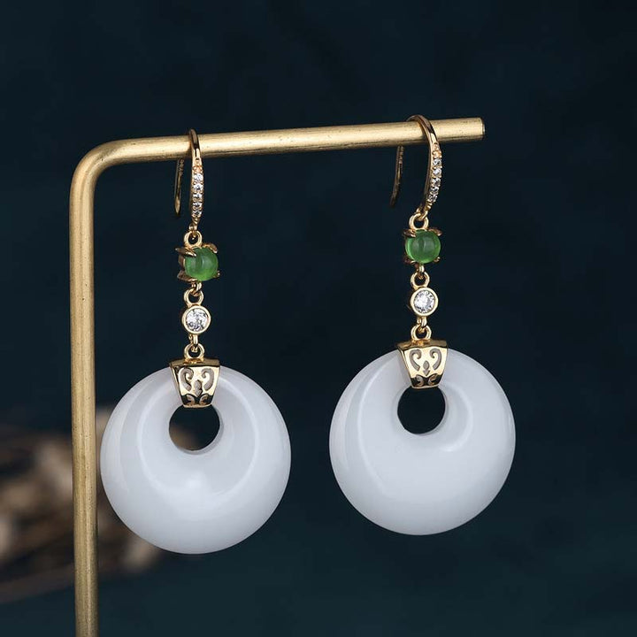 FengShui White Jade Blessing Drop Earrings - image 5