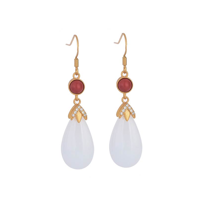 Buddha Stones FengShui White Jade Luck Drop Earrings - image 11