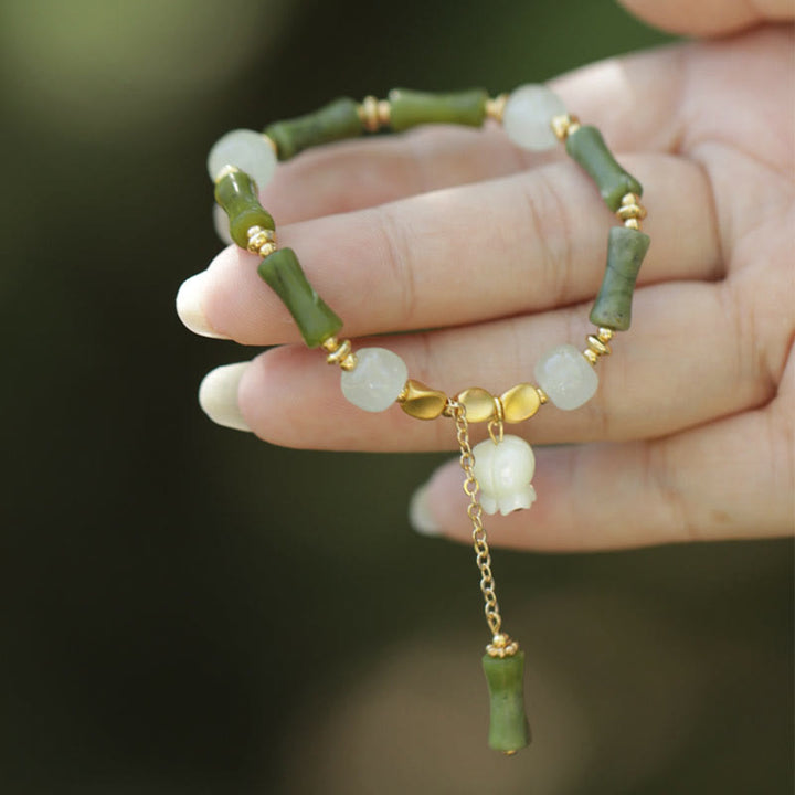 Buddha Stones Green Bamboo Jade Lily of the Valley Wealth Bracelet - image 9
