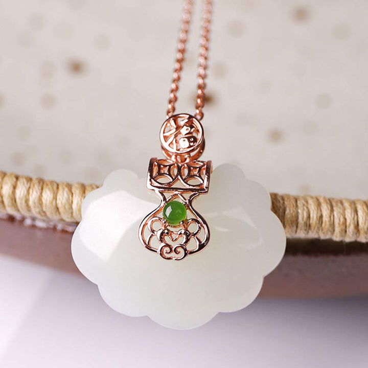 925 Sterling Silver White Jade Blessing Happiness Necklace Chain Pendant - image 2