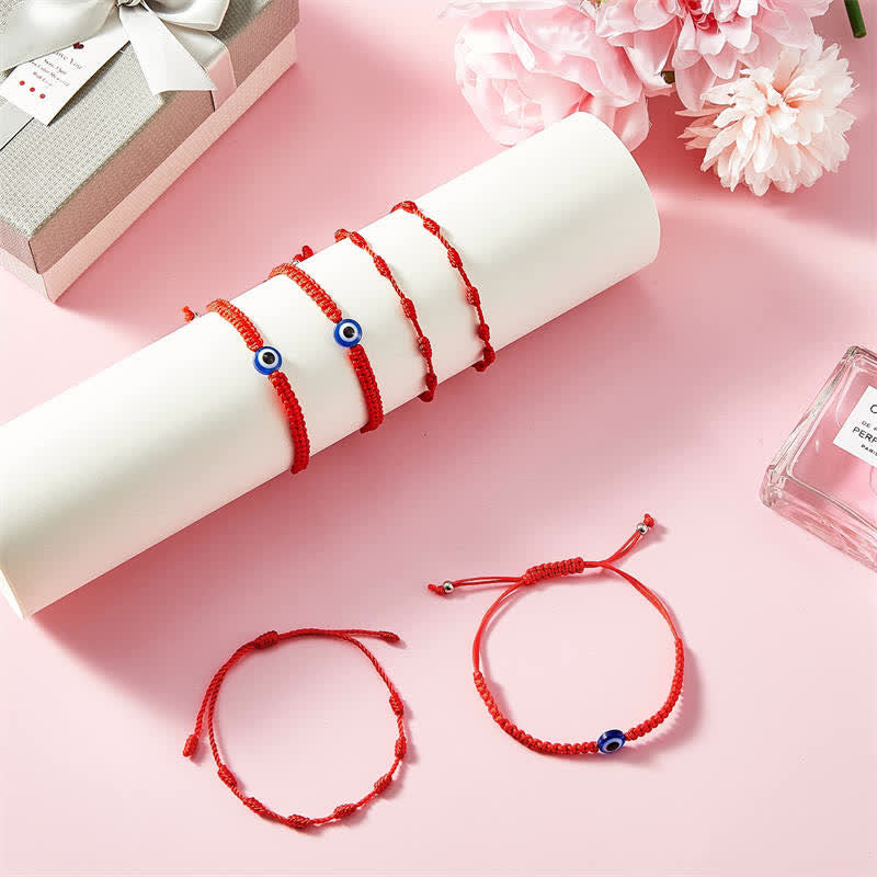 Buddha Stones 4Pcs Evil Eye Seven Knot Red String Protection Bracelet - image 1