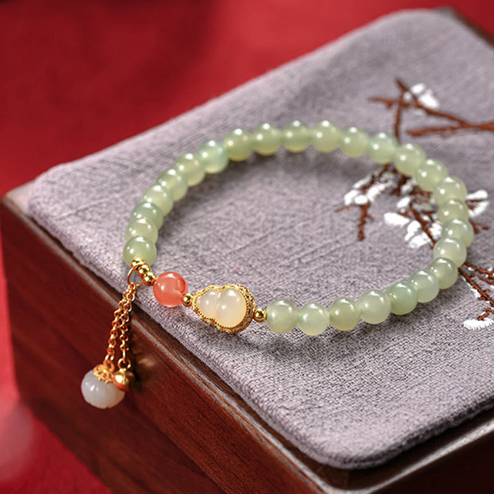 Buddha Stones 925 Sterling Silver Hetian Jade Gourd Lotus Abundance Luck Bracelet - image 11