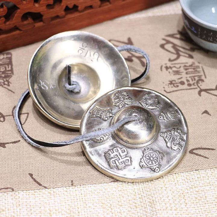 Buddha Stones Tibetan Tingsha Bell Six True Words White Copper Healing Decoration - image 0