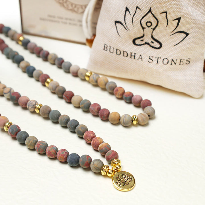 Buddha Stones 108 Mala Beads Picasso Jasper Stone Courage Energy Bracelet - image 5