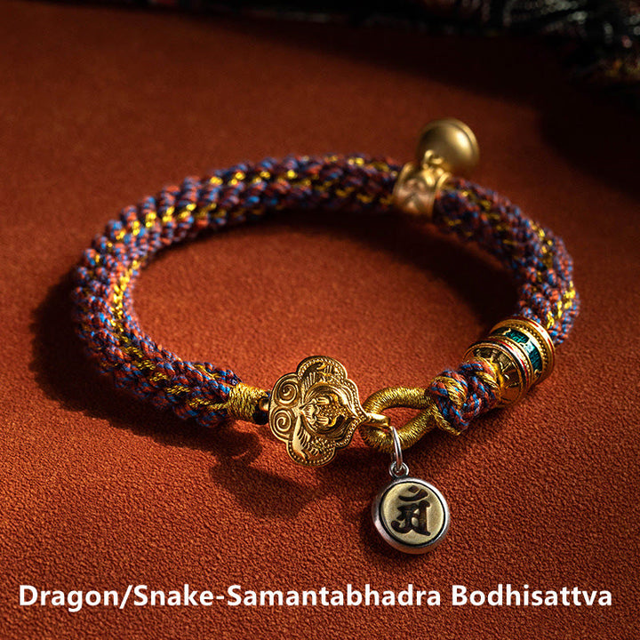 Buddha Stones 925 Sterling Silver Chinese Zodiac Natal Buddha Om Mani Padme Hum Luck Bell Braided String Bracelet - Dragon/Snake-Samantabhadra Bodhisattva - 17-19cm - image 14