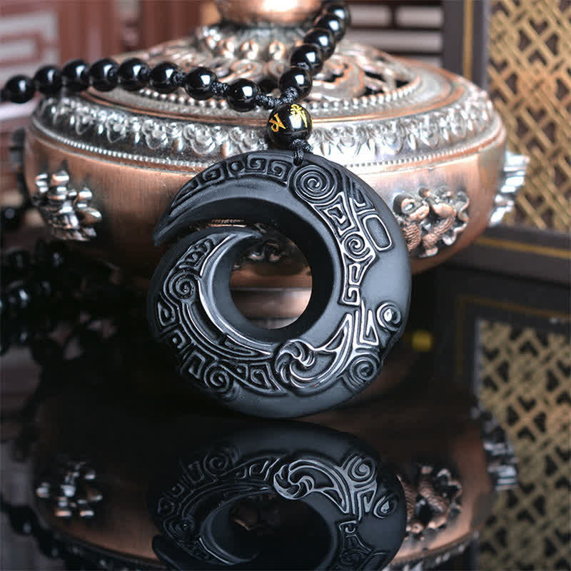 Buddha Stones Natural Black Obsidian Ice Obsidian Strength Necklace Pendant - image 1