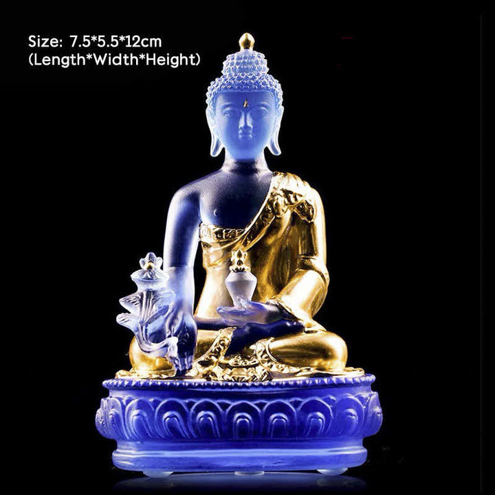 Buddha Stones Medicine Buddha Handmade Liuli Crystal Art Piece Compassion Statue Home Office Offering Decoration - 7.5*5.5*12cm - Gold Medicine Buddha - image 5