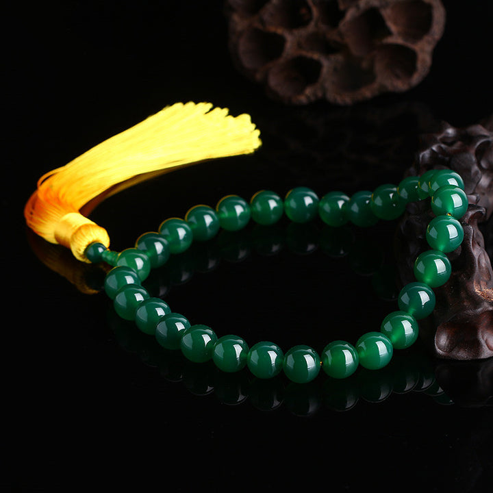 Buddha Stones Natural Green Agate Wrist Mala Power Tassels Pocket Mala Car Decoration - image 2