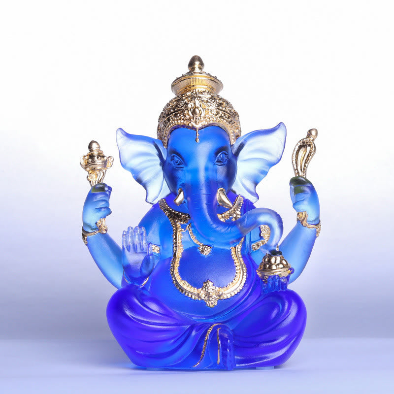 Buddha Stones Handmade Ganesh Ganpati Elephant Figurine Liuli Crystal Art Piece Protection Statue Home Decoration - Ganesh Blue&Gold 11.5*9*14.5cm - image 11
