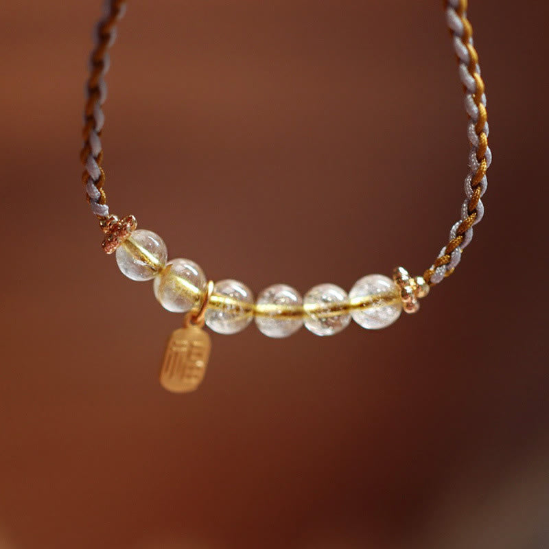 Buddha Stones 925 Sterling Silver Natural Jade Gourd Rutilated Quartz Fu Character Luck Braid Bracelet - image 8