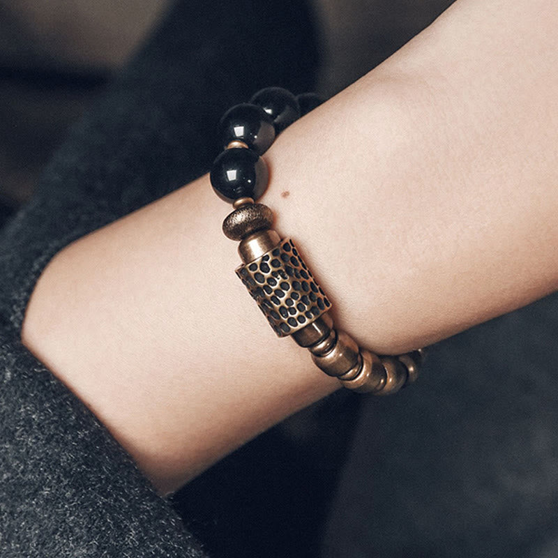 Buddha Stones Lava Rock Stone Rainbow Obsidian Copper Support Healing Bracelet - image 15