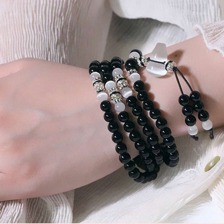 Buddha Stones Black Onyx White Crystal Bead Meditation Bracelet - image 4