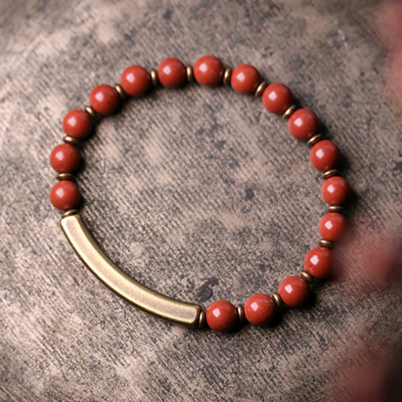Buddha Stones Red Jasper Moss Agate Black Obsidian Crystal Copper Peace Couple Bracelet - image 12