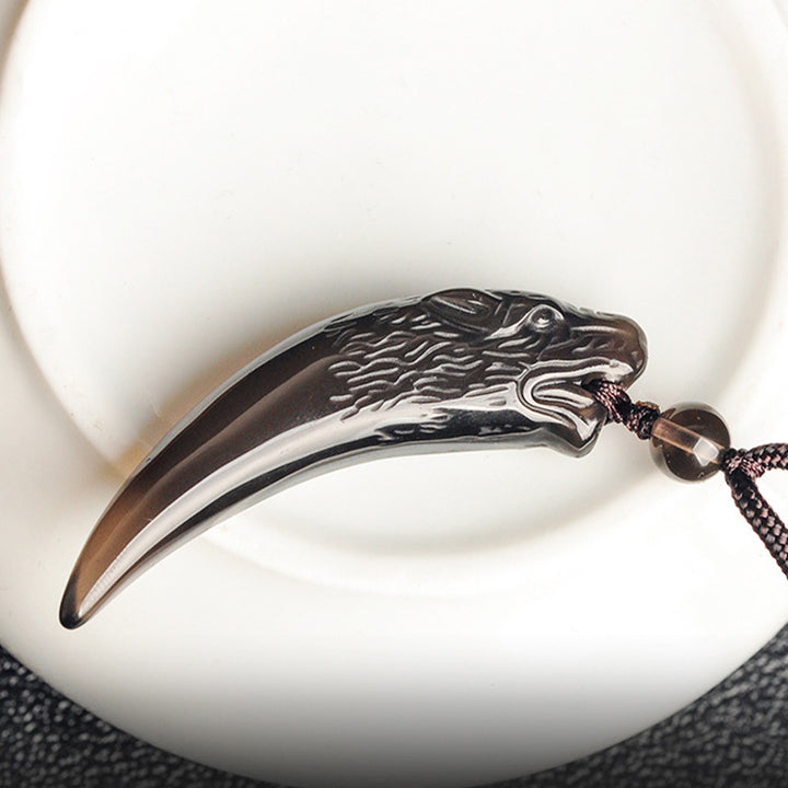 Buddha Stones Natural Black Obsidian Ice Obsidian Rainbow Obsidian Wolf Tooth Pattern Strength Necklace Pendant - image 10