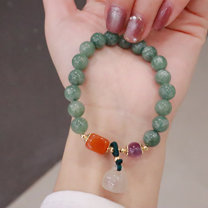 Buddha Stones Cyan Jade Lotus Pumpkin Wish Peace Buckle Amethyst Crystal Healing Bracelet - Lotus - image 0