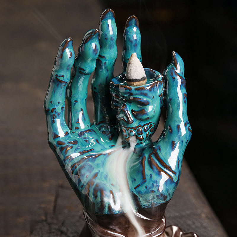 Buddha Stones Halloween Ghost Hand Skull Head Ceramic Peace Healing Incense Burner Decoration - image 10