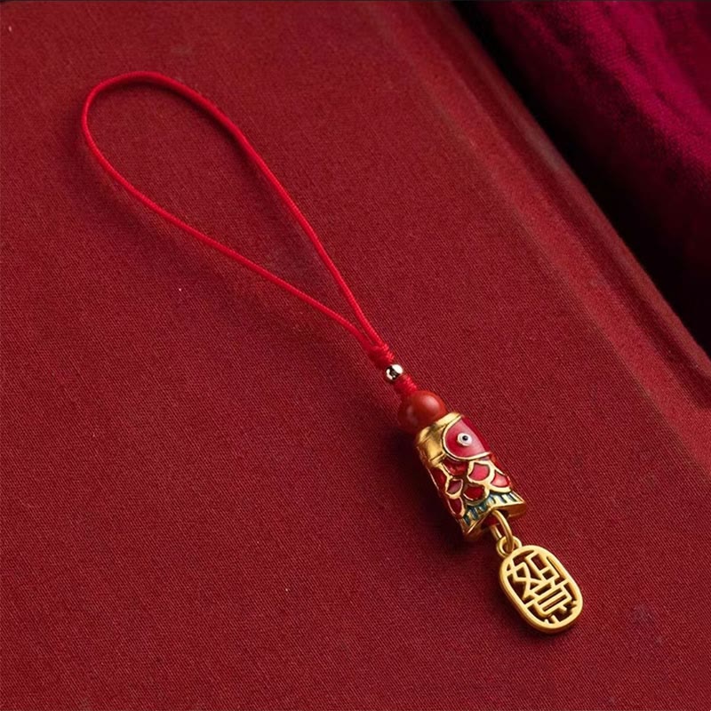 Buddha Stones Koi Fish Cinnabar Attracting Wealth Wish Ruyi Charm Luck Phone Hanging Decoration - Wishful Koi Fish - Single Bead - image 16