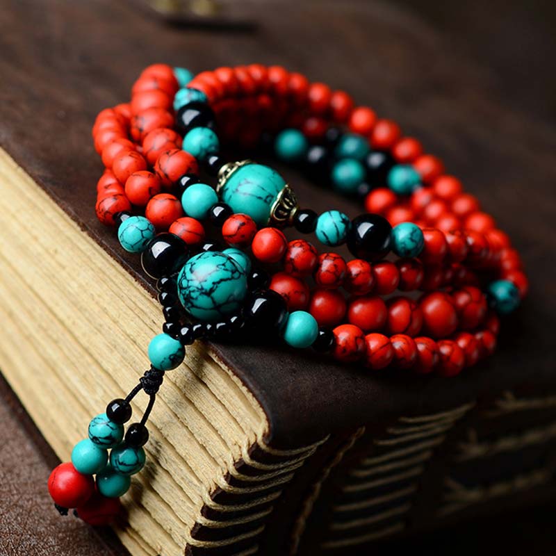 Buddha Stones Turquoise Black Onyx Red Turquoise Bead Protection Bracelet - image 5