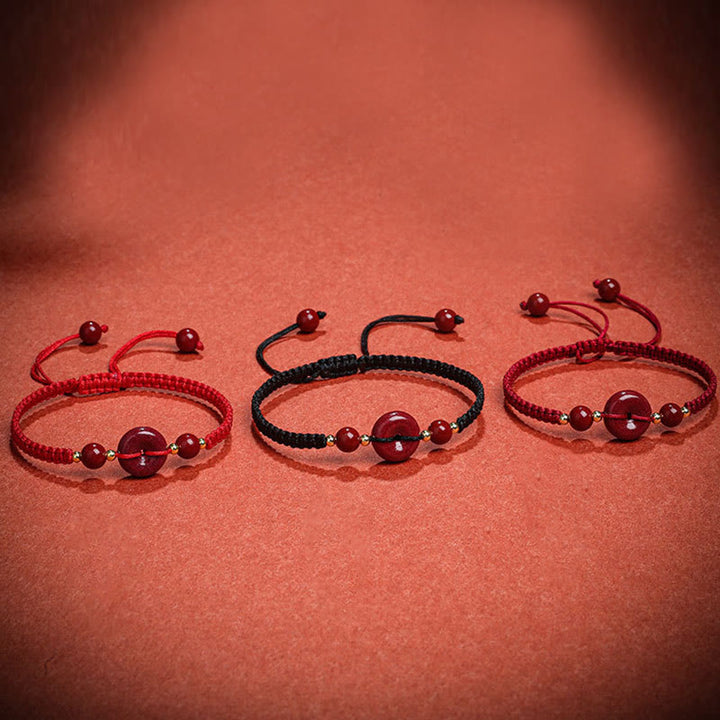 Buddha Stones Natural Cinnabar Peace Buckle Blessing String Bracelet - image 14
