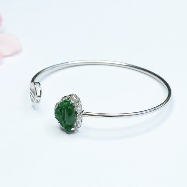 Buddha Stones 925 Sterling Silver Laughing Buddha Jade Luck Bracelet Bangle - image 6