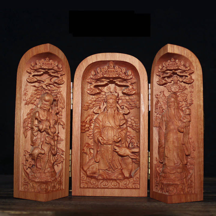 Avalokitesvara Kwan Yin Buddha Cherry Wood Compassion Home Decoration Altar - Fu Lu Shou(The Three Gods Of Fortune Prosperity And Longevity) - image 12