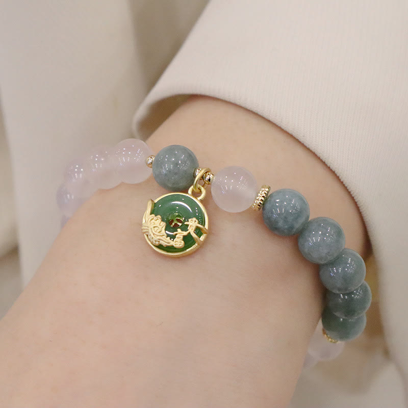 Buddha Stones White Agate Jade Lotus Flower Peace Buckle Protection Bracelet - Jade Agate Peace Buckle(Wrist Circumference 14-19cm) - image 8