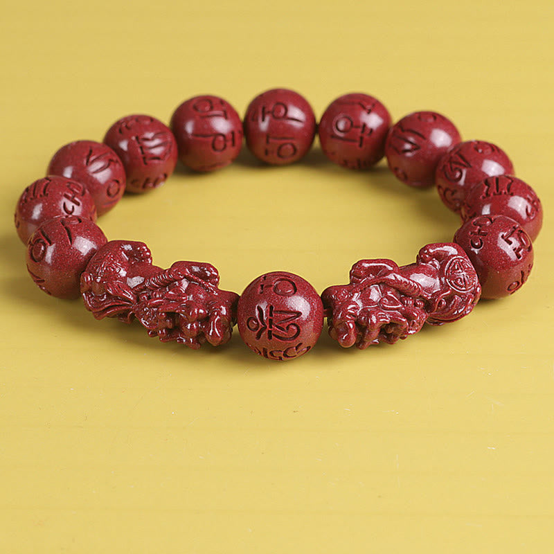 Buddha Stones Natural Double PiXiu Cinnabar Om Mani Padme Hum Wealth Luck Bead Bracelet - Pixiu Om Mani Padme Hum - 14mm - image 8