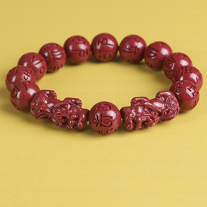 Buddha Stones Natural Double PiXiu Cinnabar Om Mani Padme Hum Wealth Luck Bead Bracelet - Pixiu Om Mani Padme Hum - 14mm - image 8