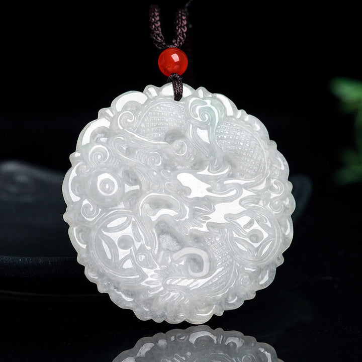 Buddha Stones White Jade Dragon Protection Necklace String Pendant - White Jade - image 0