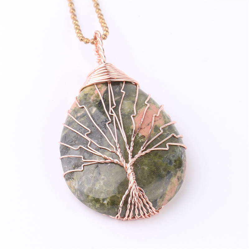 Buddha Stones Natural Quartz Crystal Tree Of Life Healing Energy Necklace Pendant - Unakite Rose Gold Tree - image 17