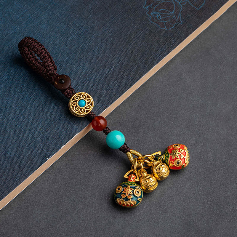 Buddha Stones Gold Swallowing Beast Family Luck Car Key Chain Phone Hanging Decoration - A Family Of Four - Brown - Key Chain - image 10