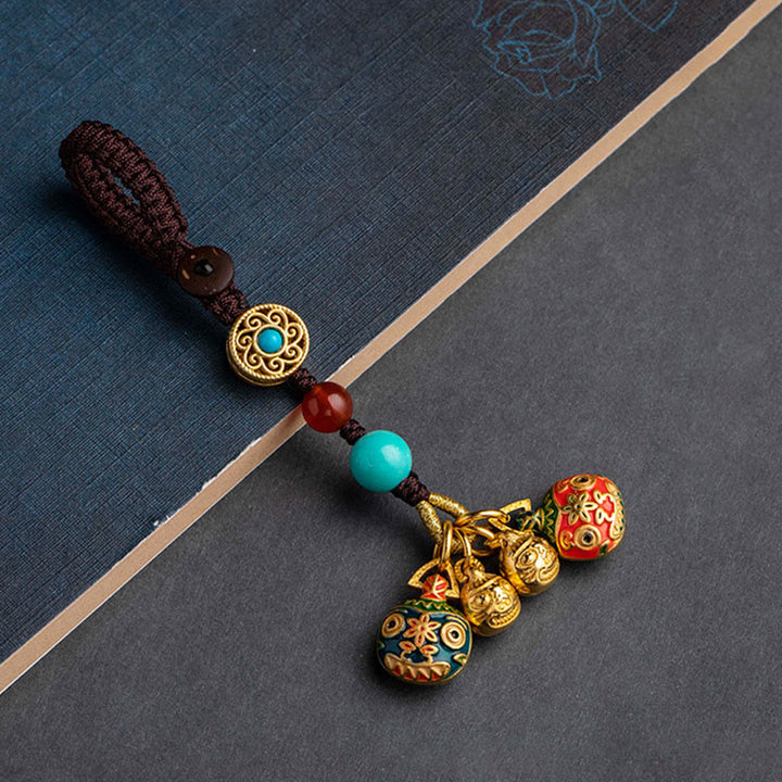 Buddha Stones Gold Swallowing Beast Family Luck Car Key Chain Phone Hanging Decoration - A Family Of Four - Brown - Key Chain - image 10
