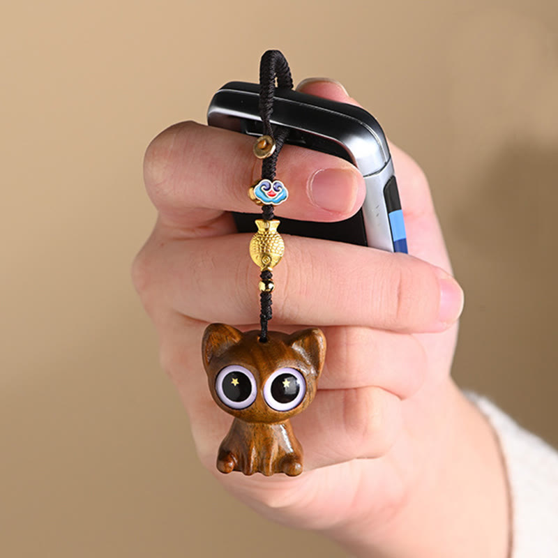 Buddha Stones Green Sandalwood Lucky Cat Koi Fish Cure Key Chain Phone Hanging Decoration - image 10