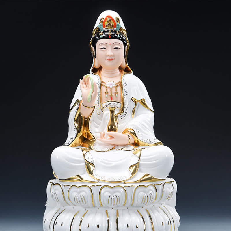 Buddha Stones Chenrezig Bodhisattva Avalokitesvara Success Ceramic Statue Home Decoration - 31.5*19cm - image 3