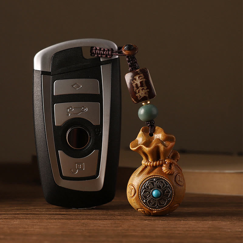 Buddha Stones Small Leaf Red Sandalwood Green Sandalwood Money Bag Om Mani Padme Hum Rotatable Protection Hanging Decoration - image 12