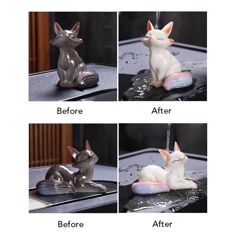 Buddha Stones Color Changing Small Cute Fox Tea Pet Resin Home Figurine Decoration - image 6